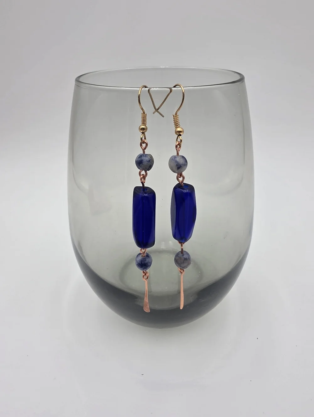 Handmade Cobalt Blue Beaded Drop Earrings - Women Jewelry - Picture 3 of 6